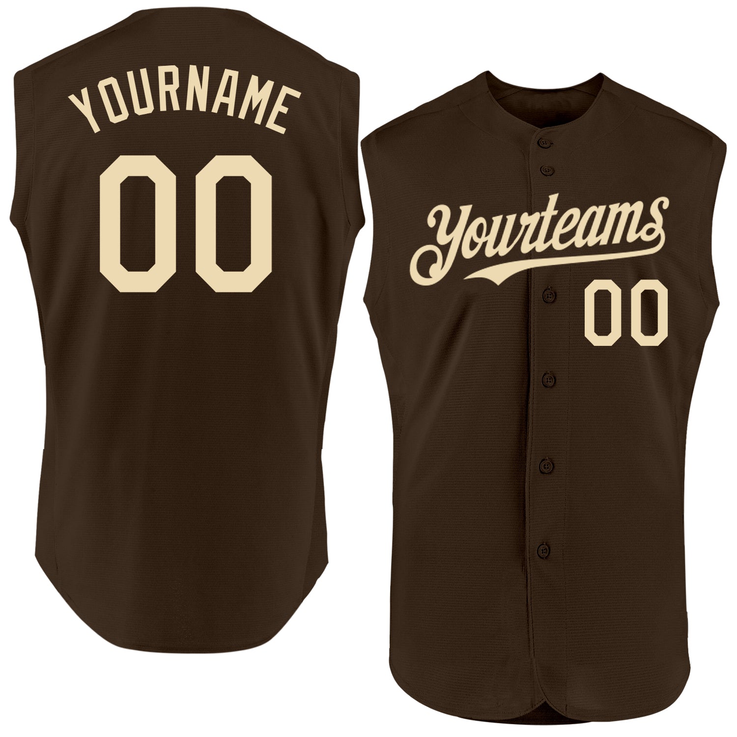 Custom Brown Cream Authentic Sleeveless Baseball Jersey baseball jersey product view 1
