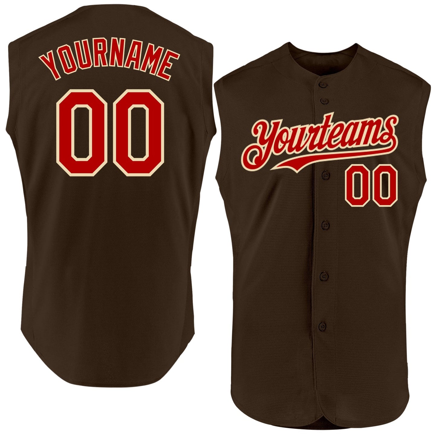 Custom Brown Red-Cream Authentic Sleeveless Baseball Jersey baseball jersey product view 1