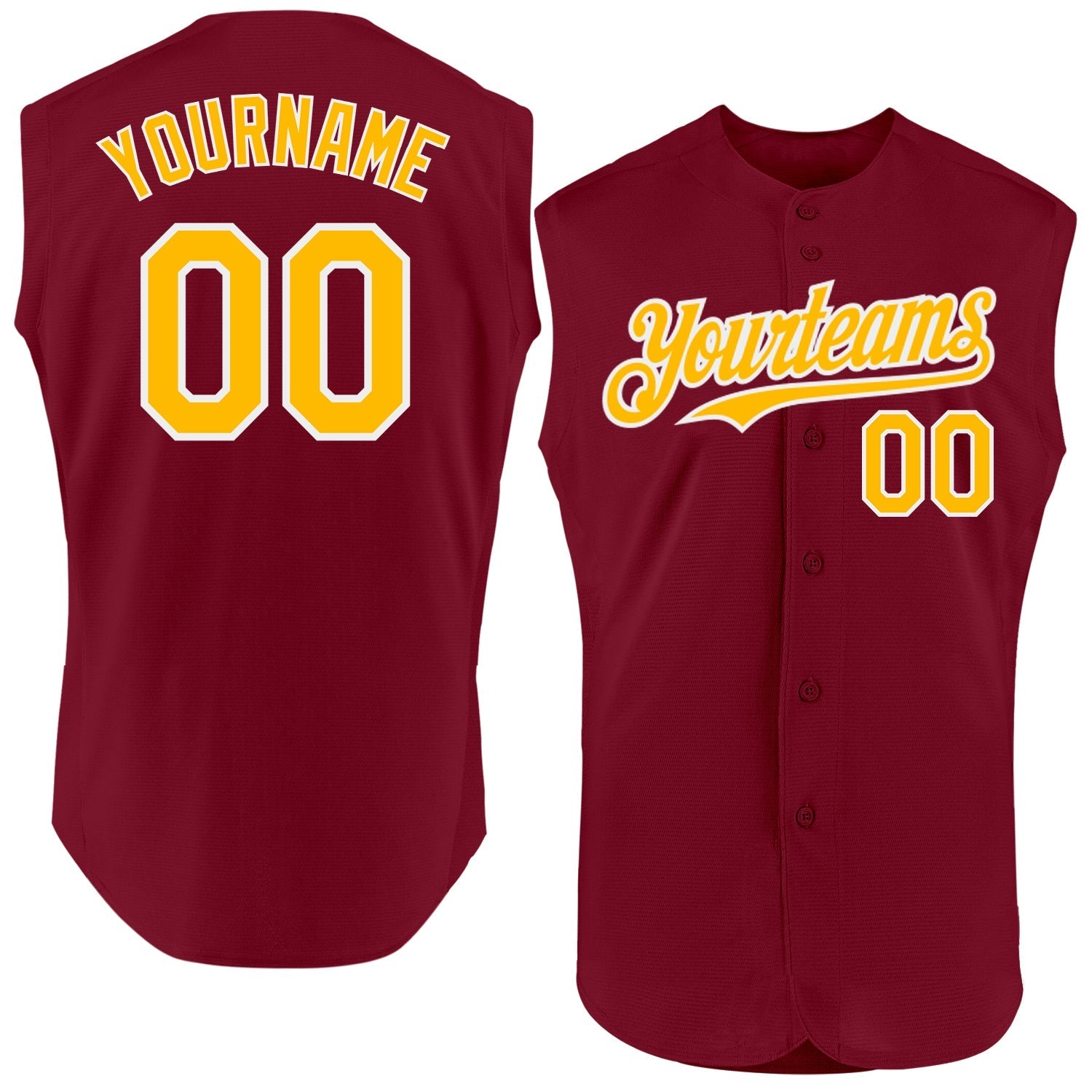 Custom Crimson Gold-White Authentic Sleeveless Baseball Jersey baseball jersey product view 1