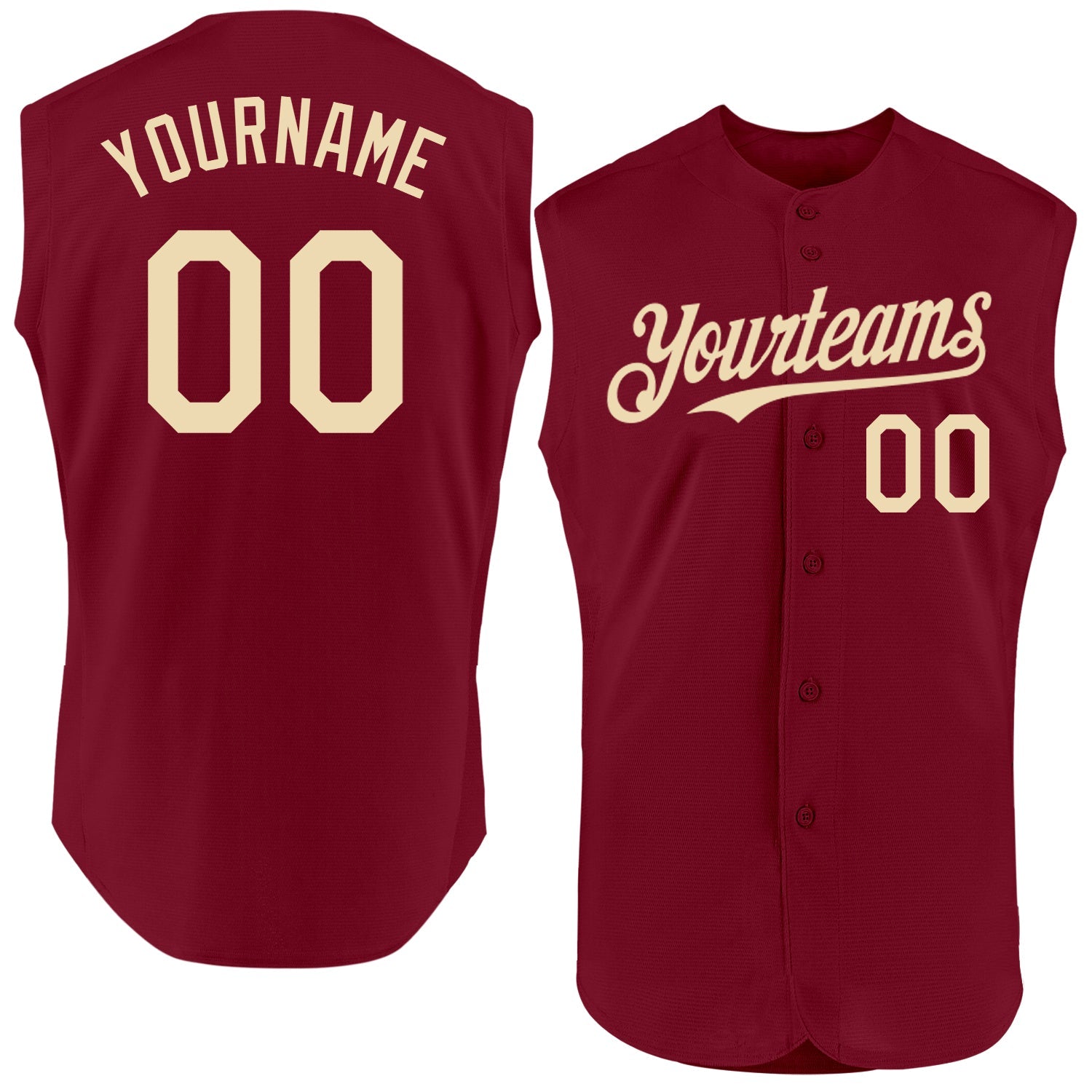 Custom Crimson Cream Authentic Sleeveless Baseball Jersey baseball jersey product view 1