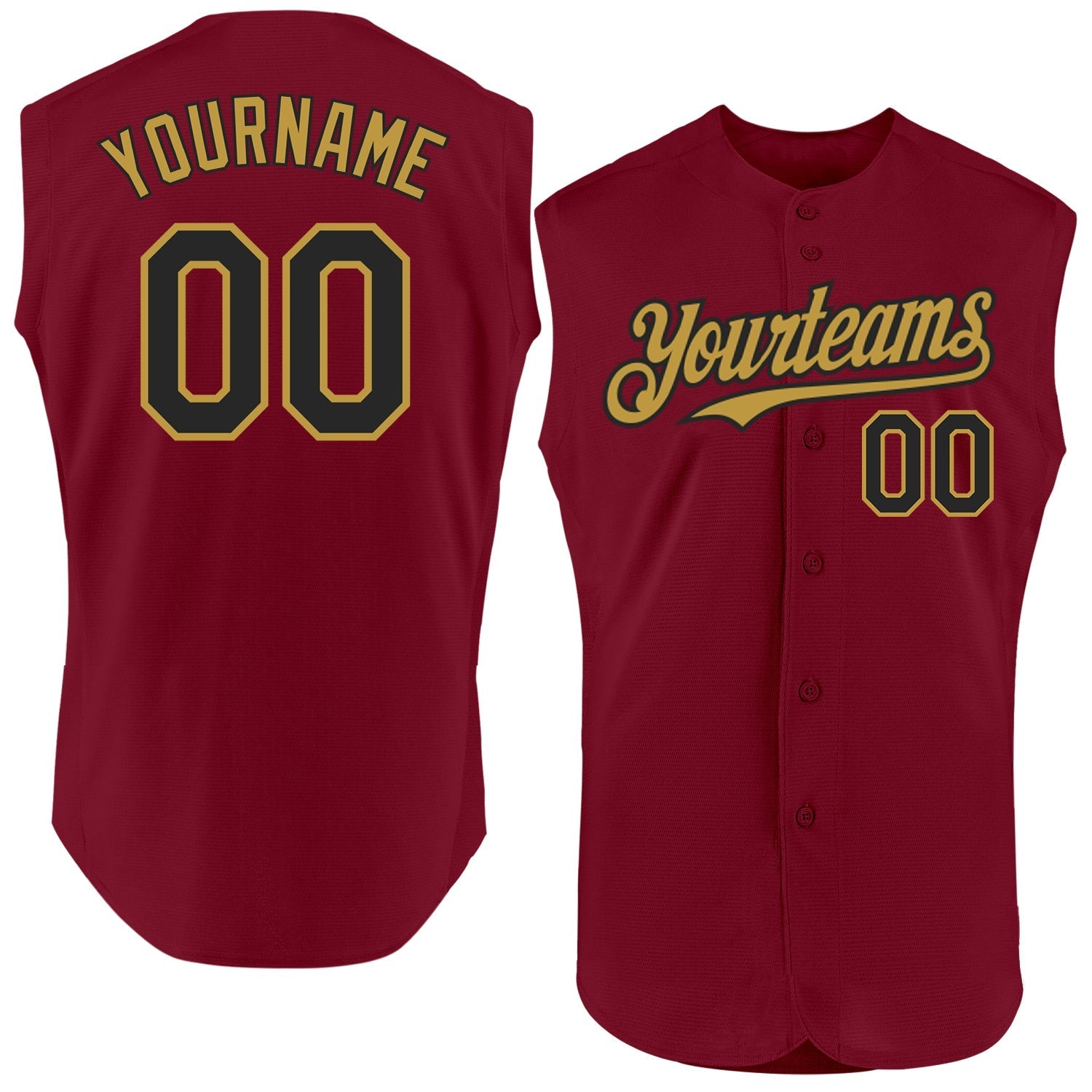 Custom Crimson Black-Old Gold Authentic Sleeveless Baseball Jersey baseball jersey product view 1