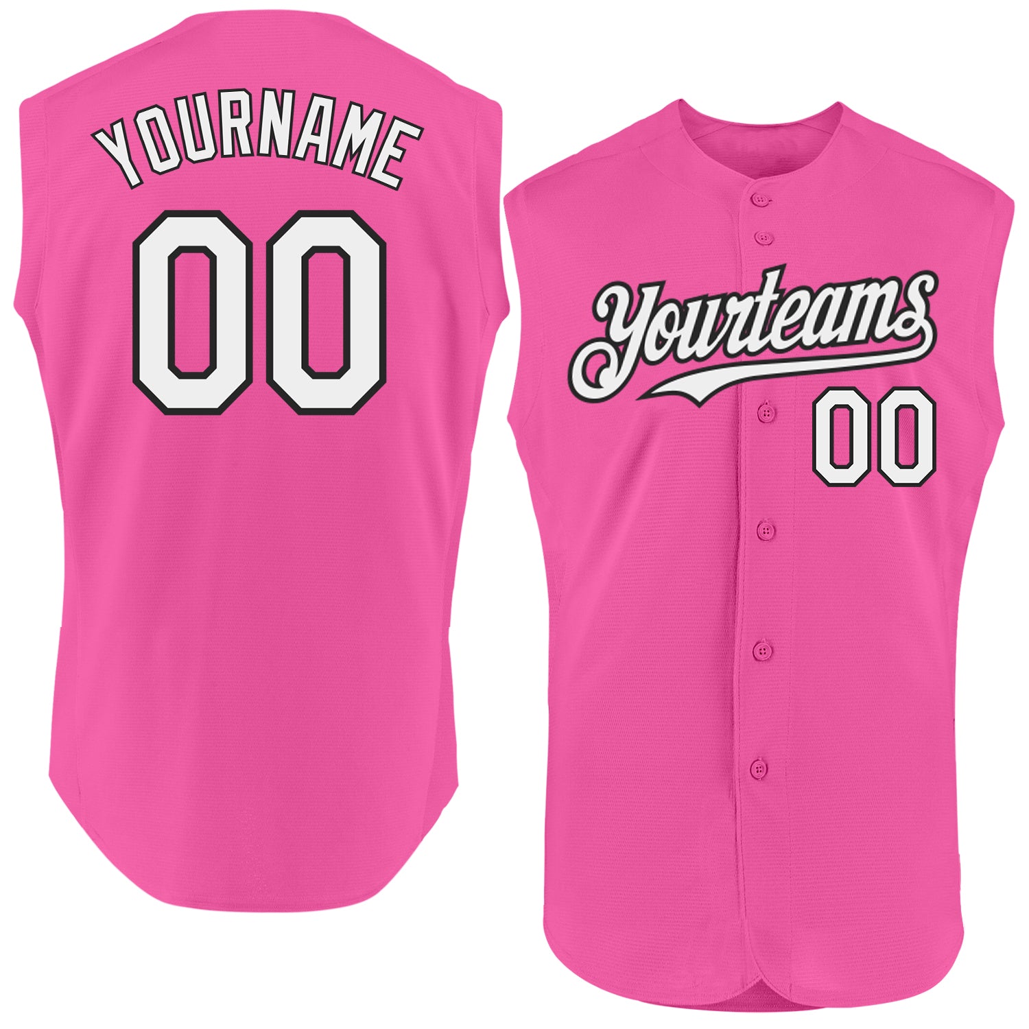 Custom Pink White-Black Authentic Sleeveless Baseball Jersey baseball jersey product view 1
