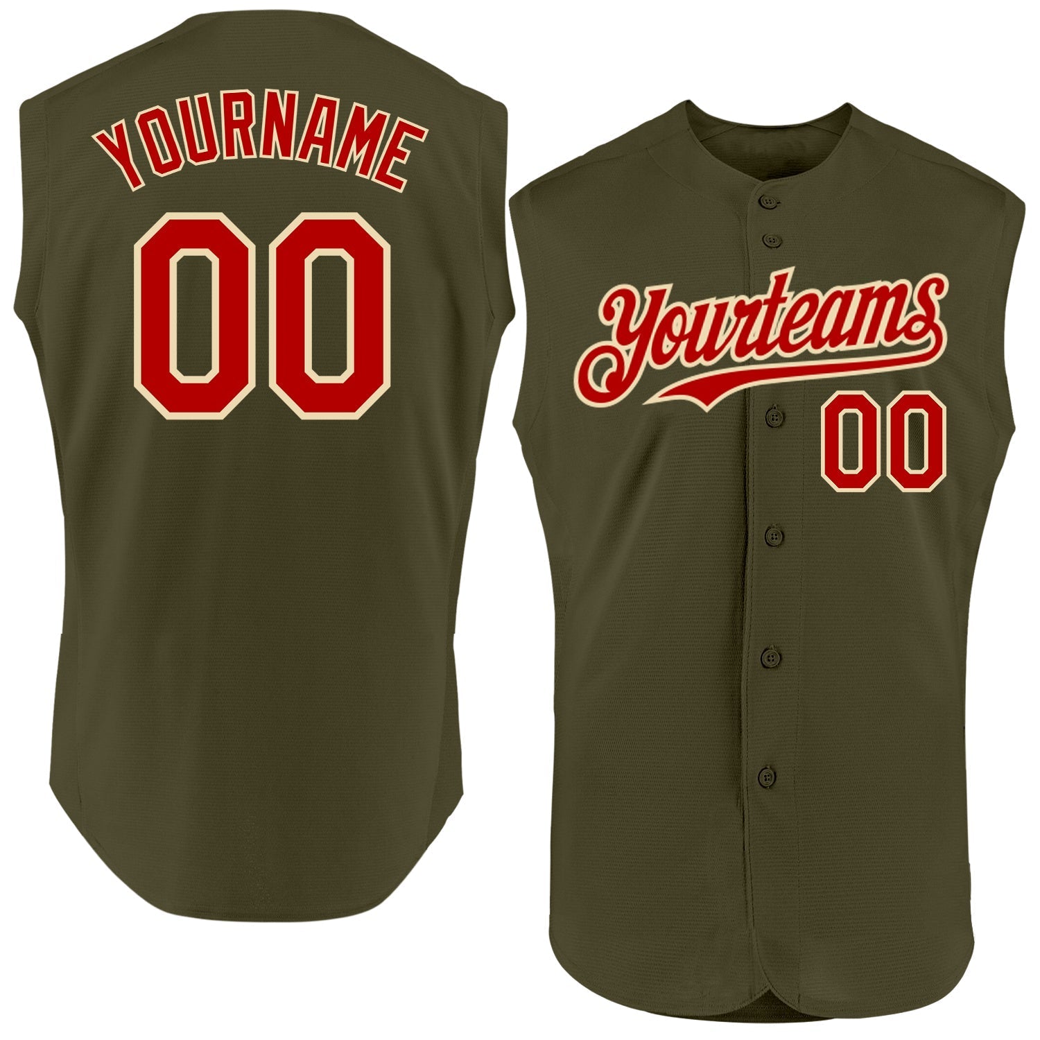 Custom Olive Red-Cream Authentic Sleeveless Salute To Service Baseball Jersey baseball jersey product view 1