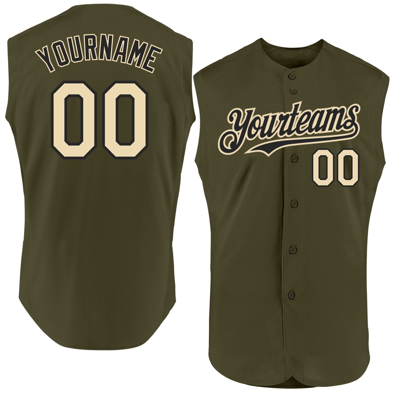 Custom Olive Cream-Black Authentic Sleeveless Salute To Service Baseball Jersey baseball jersey product view 1