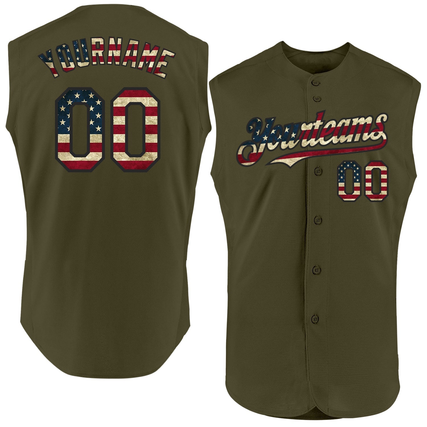 Custom Olive Vintage USA Flag-Black Authentic Sleeveless Salute To Service Baseball Jersey baseball jersey product view 1