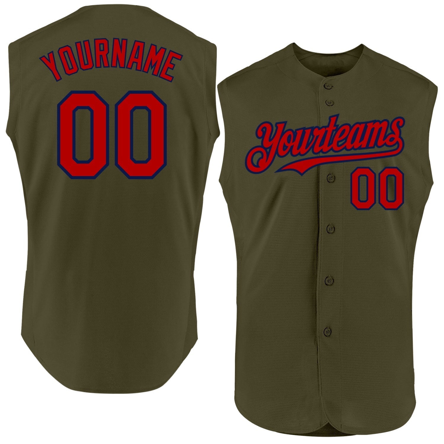 Custom Olive Red-Navy Authentic Sleeveless Salute To Service Baseball Jersey baseball jersey product view 1