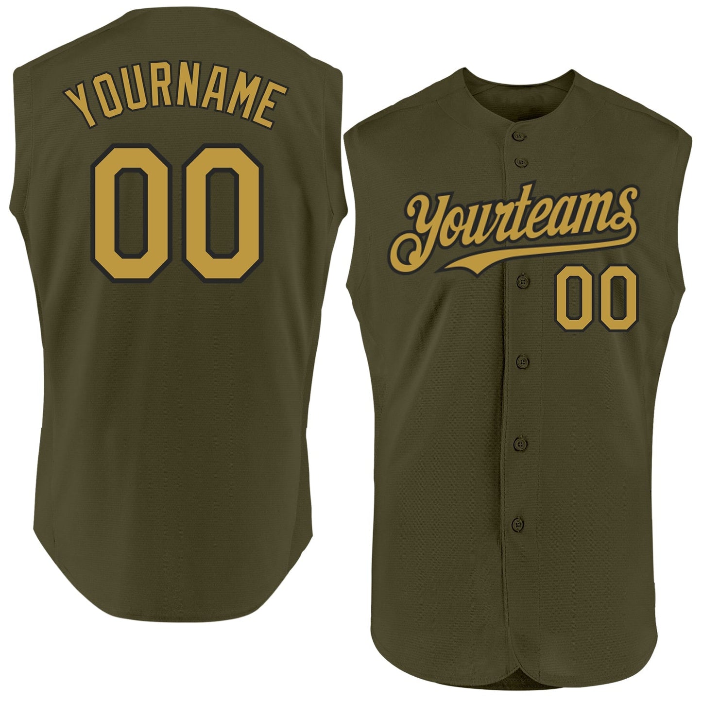 Custom Olive Old Gold-Black Authentic Sleeveless Salute To Service Baseball Jersey baseball jersey product view 1