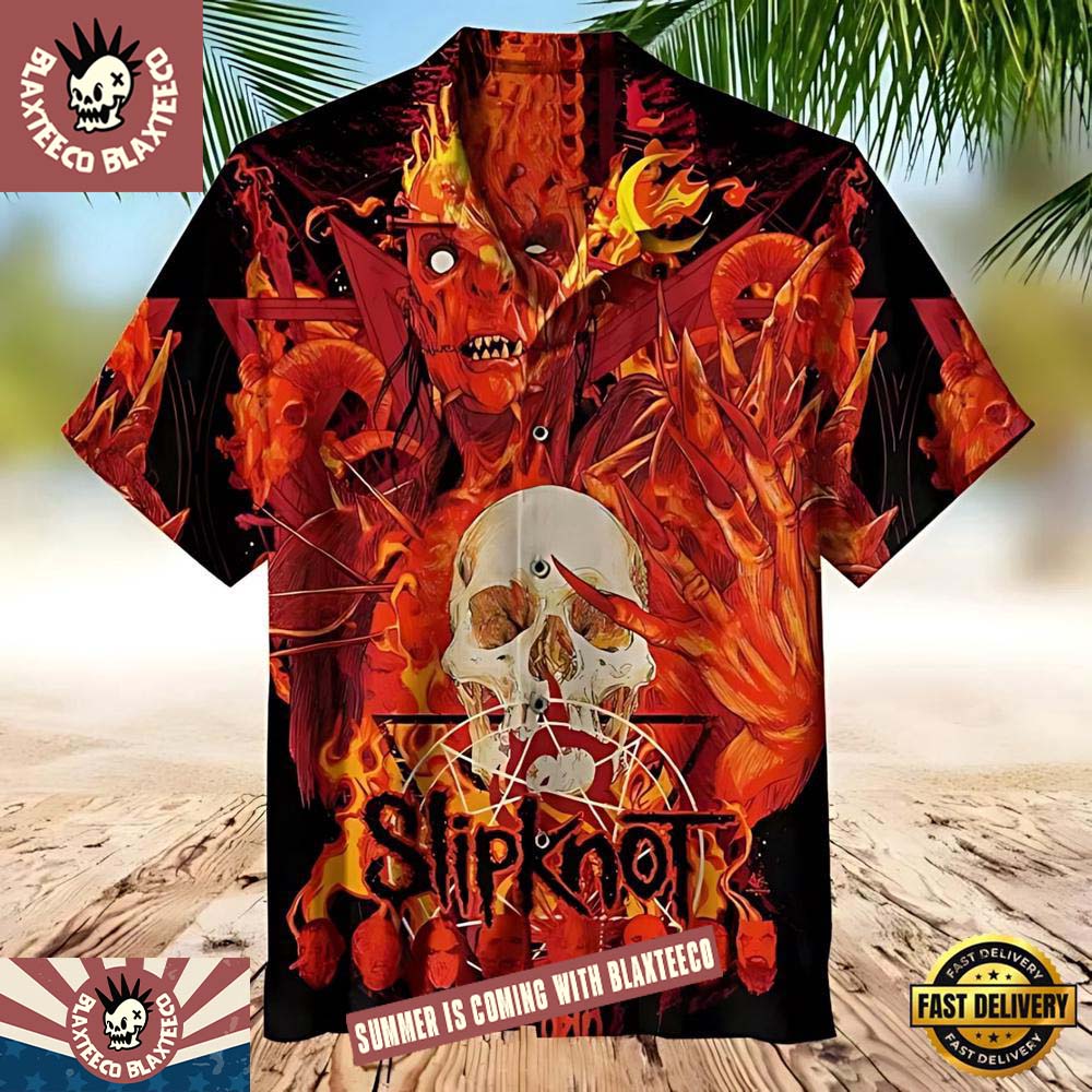Slipknot Flaming Skull Metal Summer Hawaiian Shirt Unisex T-shirt, Sweatshirt, Hoodie, Long Sleeve Tee - T-Shirt, Sweatshirt, Hoodie
