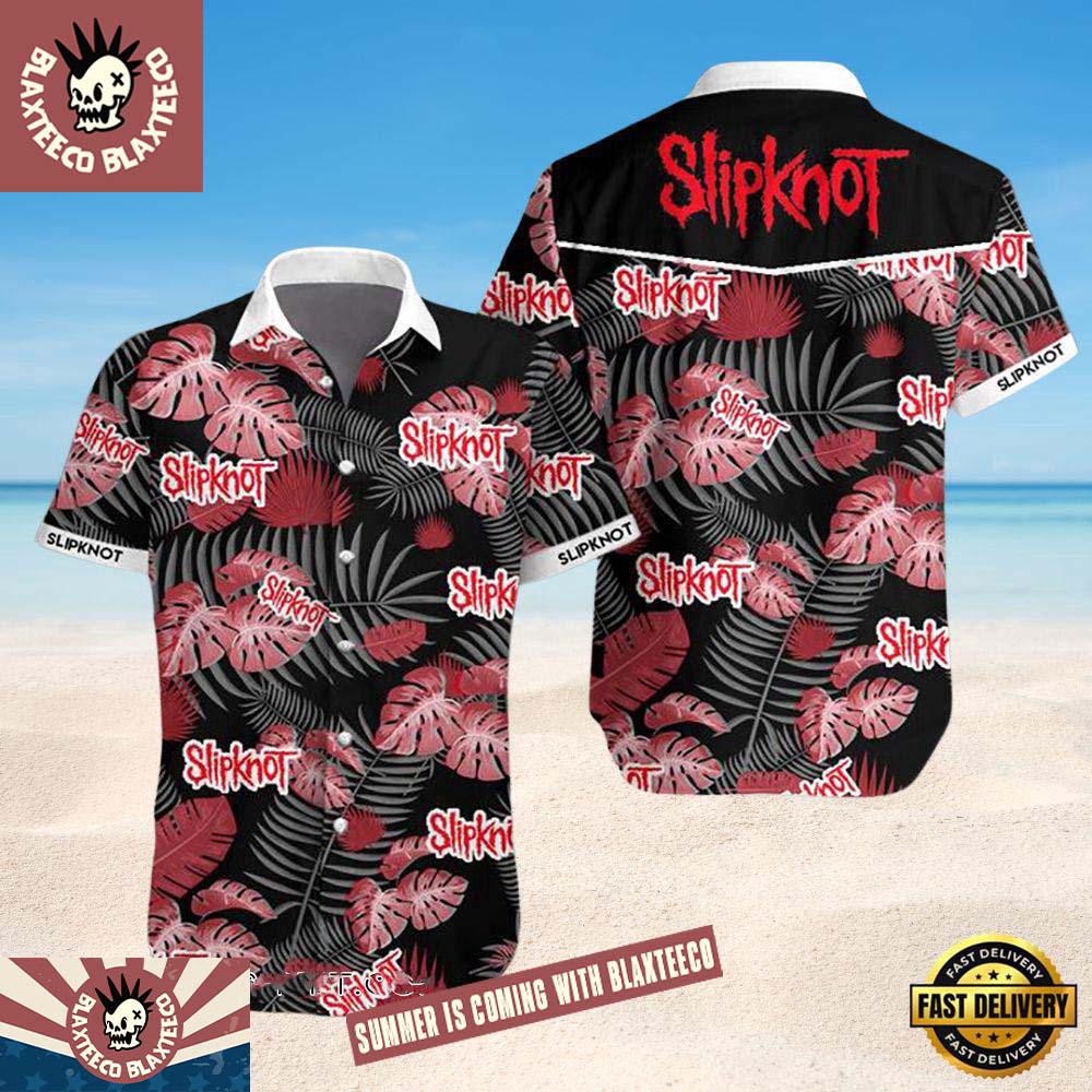 Slipknot Red Leaves With Logo Pattern Metal Summer Hawaiian Shirt Unisex T-shirt, Sweatshirt, Hoodie, Long Sleeve Tee - T-Shirt, Sweatshirt, Hoodie