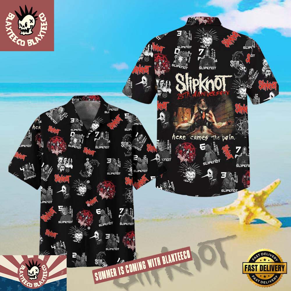 Slipknot Rock Band 25th Anniversary Here Comes The Pain Symbols Pattern Summer Hawaiian Shirt - T-Shirt, Sweatshirt, Hoodie