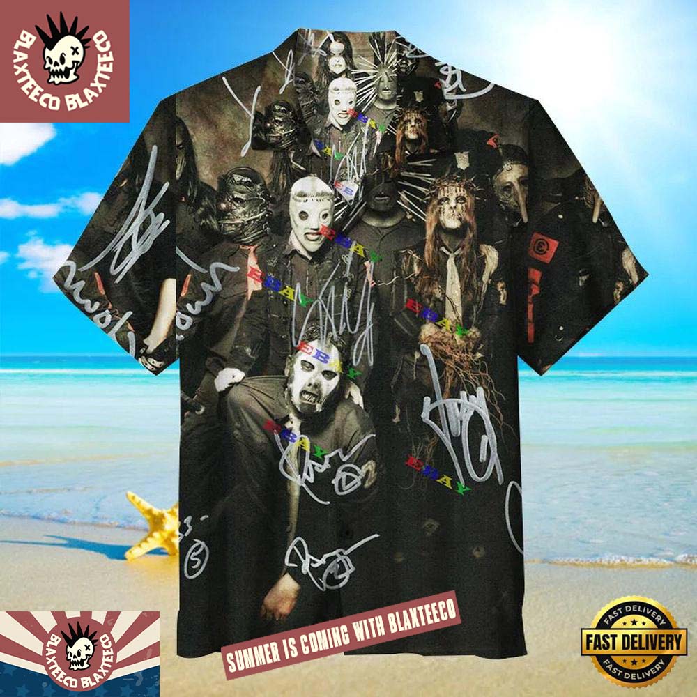 Slipknot Rock Band Autographed Photo Summer Hawaiian Shirt Gift For Fans Unisex T-shirt, Sweatshirt, Hoodie, Long Sleeve Tee - T-Shirt, Sweatshirt, Hoodie