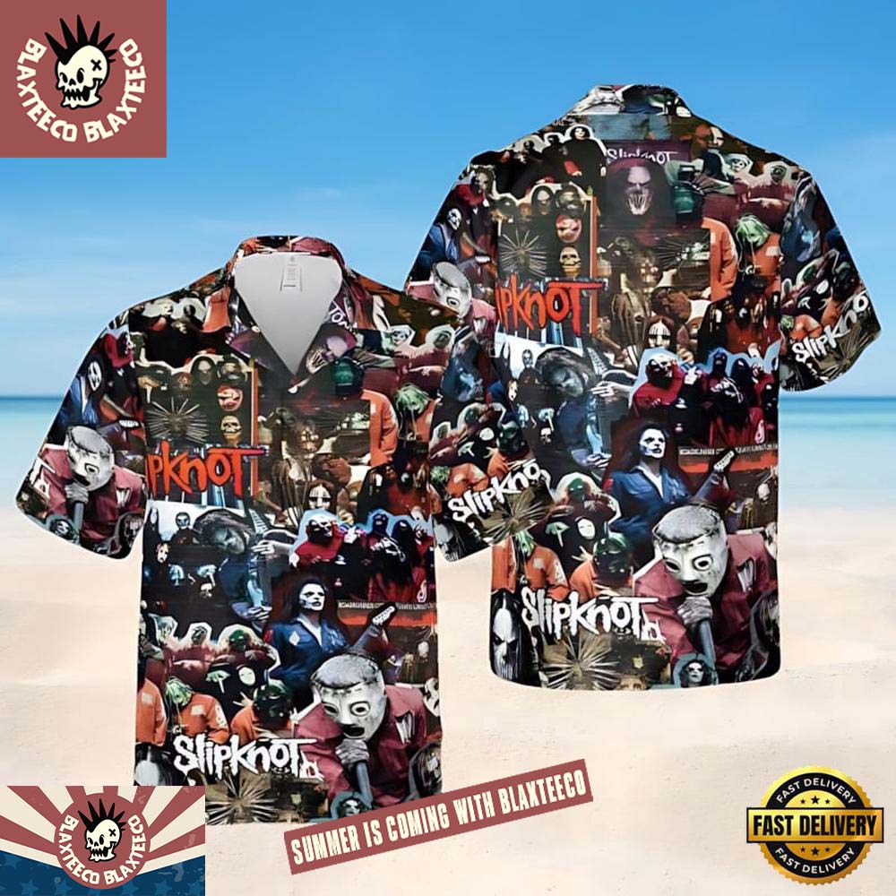 Slipknot Rock Band Band Collage Vintage Styles Summer 2026 Hawaiian Shirt Unisex T-shirt, Sweatshirt, Hoodie, Long Sleeve Tee - T-Shirt, Sweatshirt, Hoodie