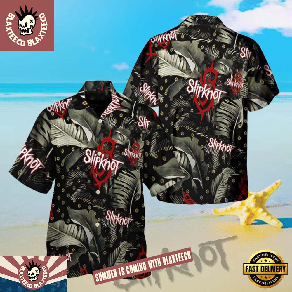 Slipknot Rock Band Midnight Leaves Pattern Tropical Summer Hawaiian Shirt Unisex T-shirt, Sweatshirt, Hoodie, Long Sleeve Tee - T-Shirt, Sweatshirt, Hoodie