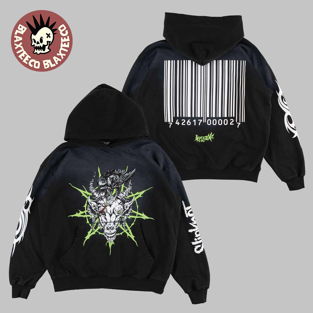 Slipknot X Welcome Skateboard Goat Head With Barcode Hoodie Unisex T-shirt, Sweatshirt, Hoodie, Long Sleeve Tee - T-Shirt, Sweatshirt, Hoodie