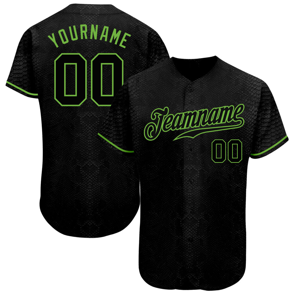 Custom Black Snakeskin Black-Neon Green 3D Pattern Design Authentic Baseball Jersey baseball jersey product view 1