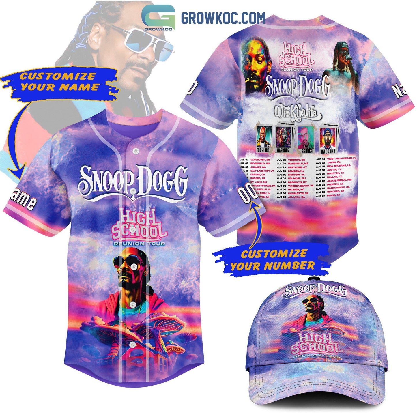 Snoop Dogg High School Reunion Tour Personalized Baseball Jersey baseball jersey product view 1
