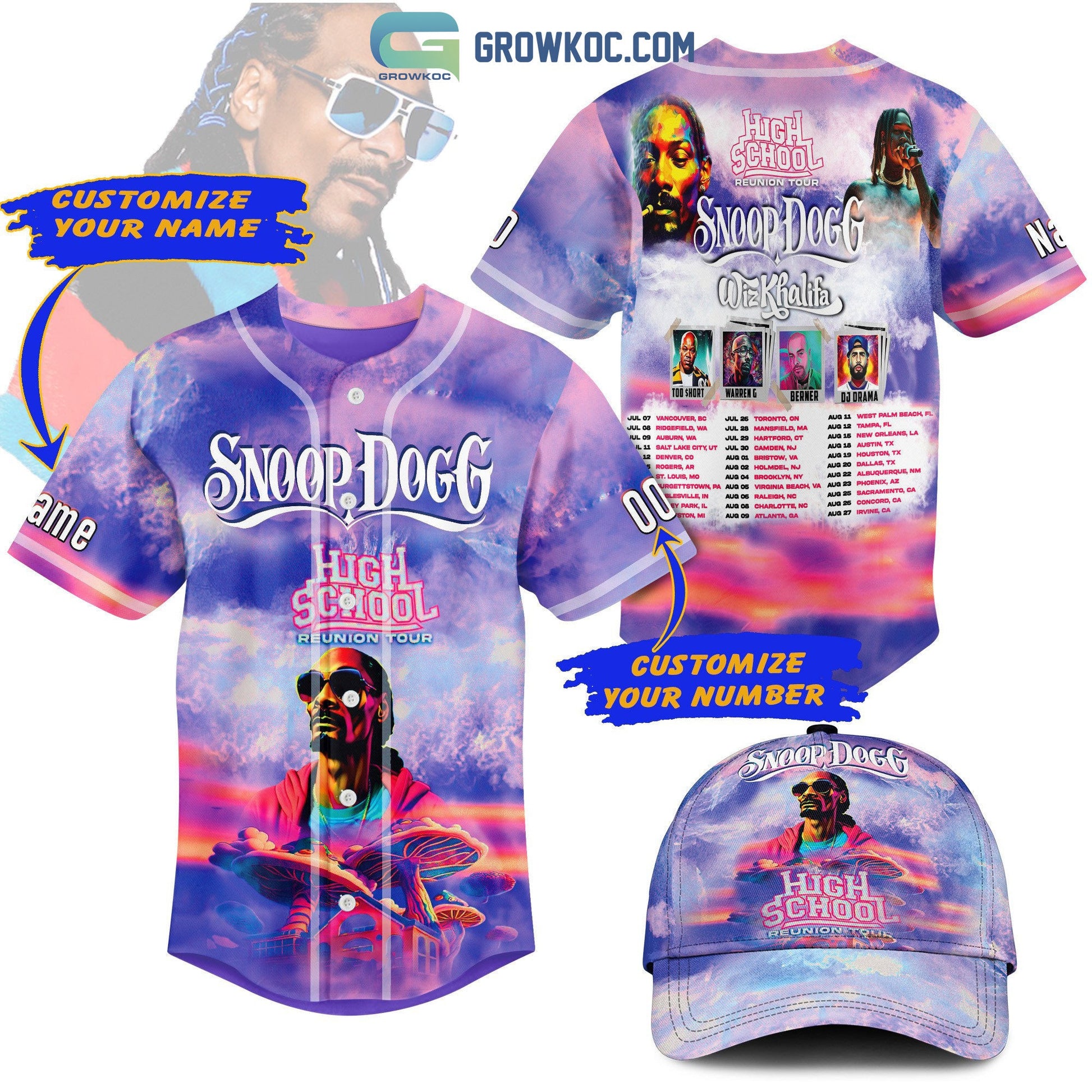 Snoop Dogg High School Reunion Tour Personalized Baseball Jersey baseball jersey product view 1