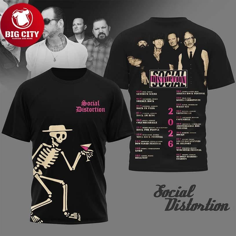 Social Distortion European Tour 2026 Graphic Two Sided Shirt Unisex T-shirt, Sweatshirt, Hoodie, Long Sleeve Tee - T-Shirt, Sweatshirt, Hoodie