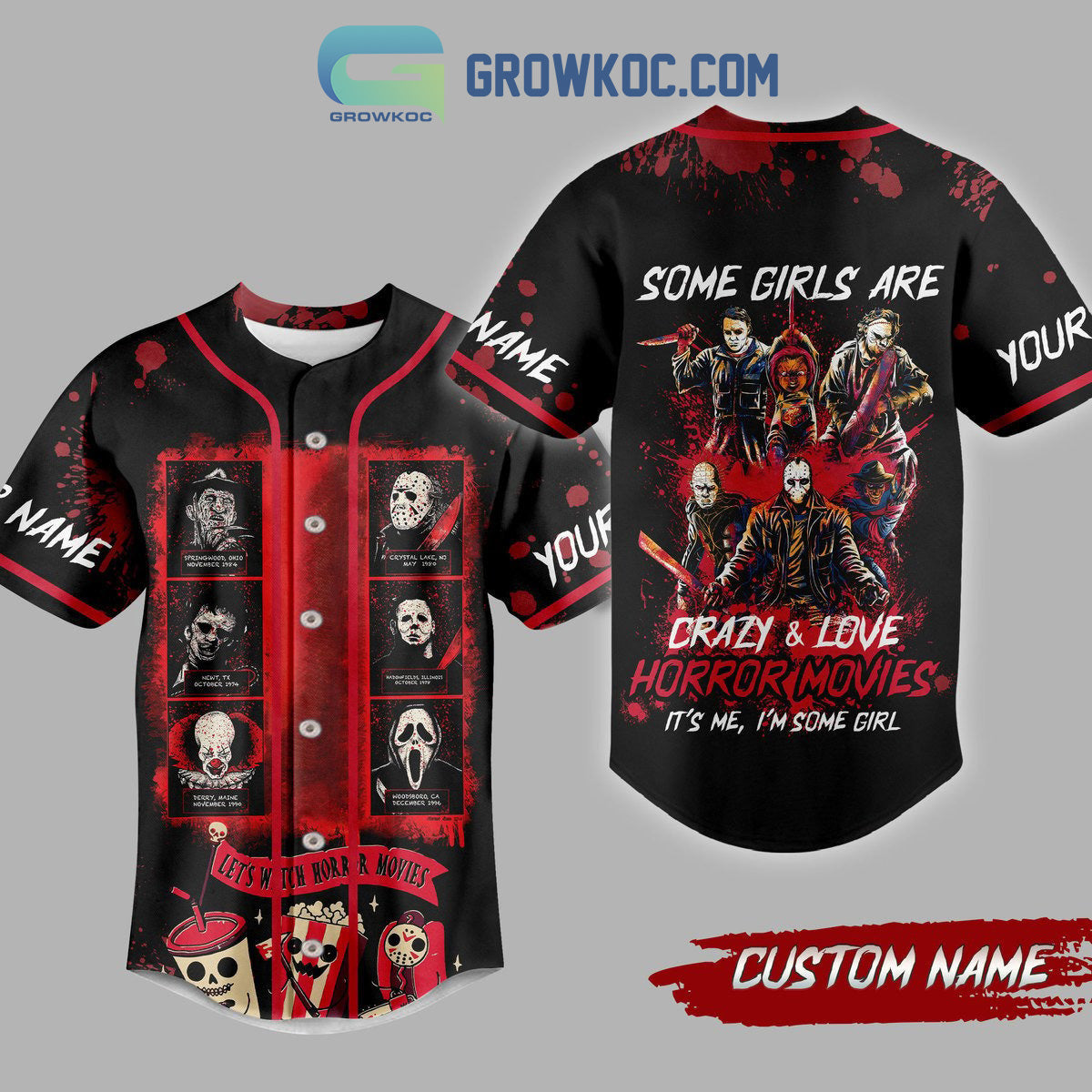 Some Girls Are Crazy And Love Horror Movies Personalized Baseball Jersey baseball jersey product view 1
