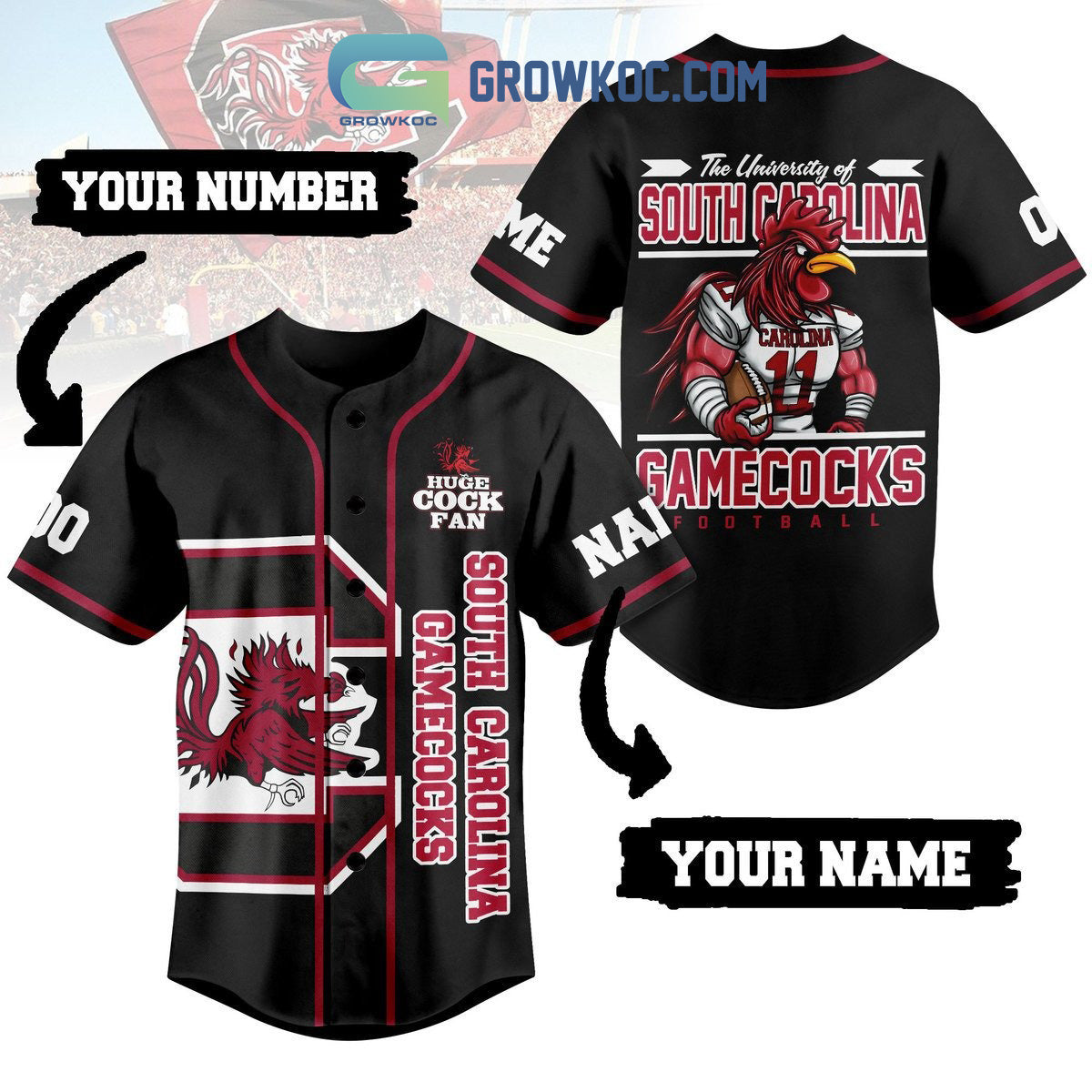 South Carolina Gamecocks Huge Cock Fan Personalized Baseball Jersey baseball jersey product view 1