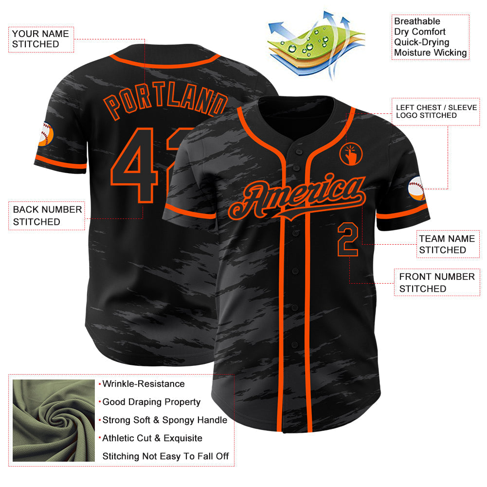 Custom Black Steel Gray Splash Ink Orange Authentic Baseball Jersey baseball jersey product view 3