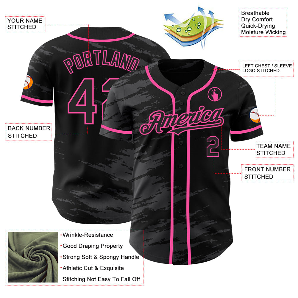 Custom Black Steel Gray Splash Ink Pink Authentic Baseball Jersey baseball jersey product view 3