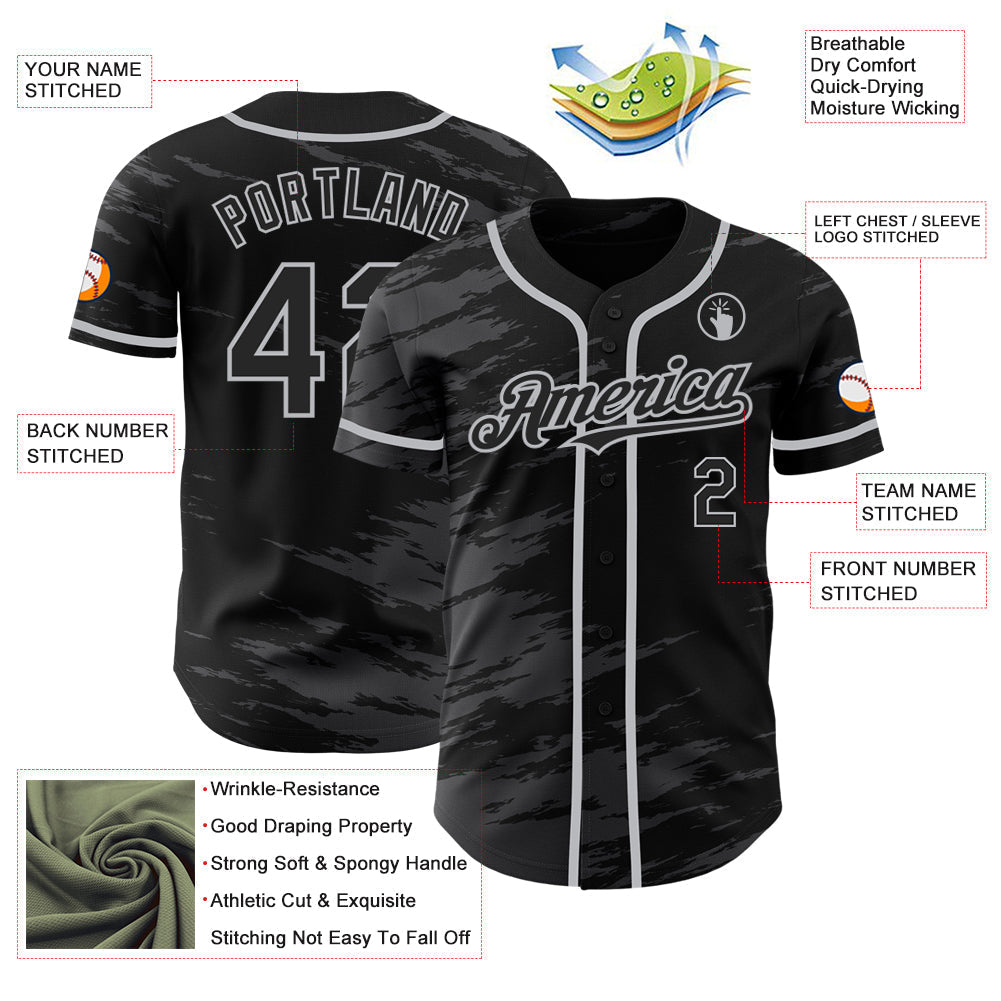 Custom Black Steel Gray Splash Ink Gray Authentic Baseball Jersey baseball jersey product view 3