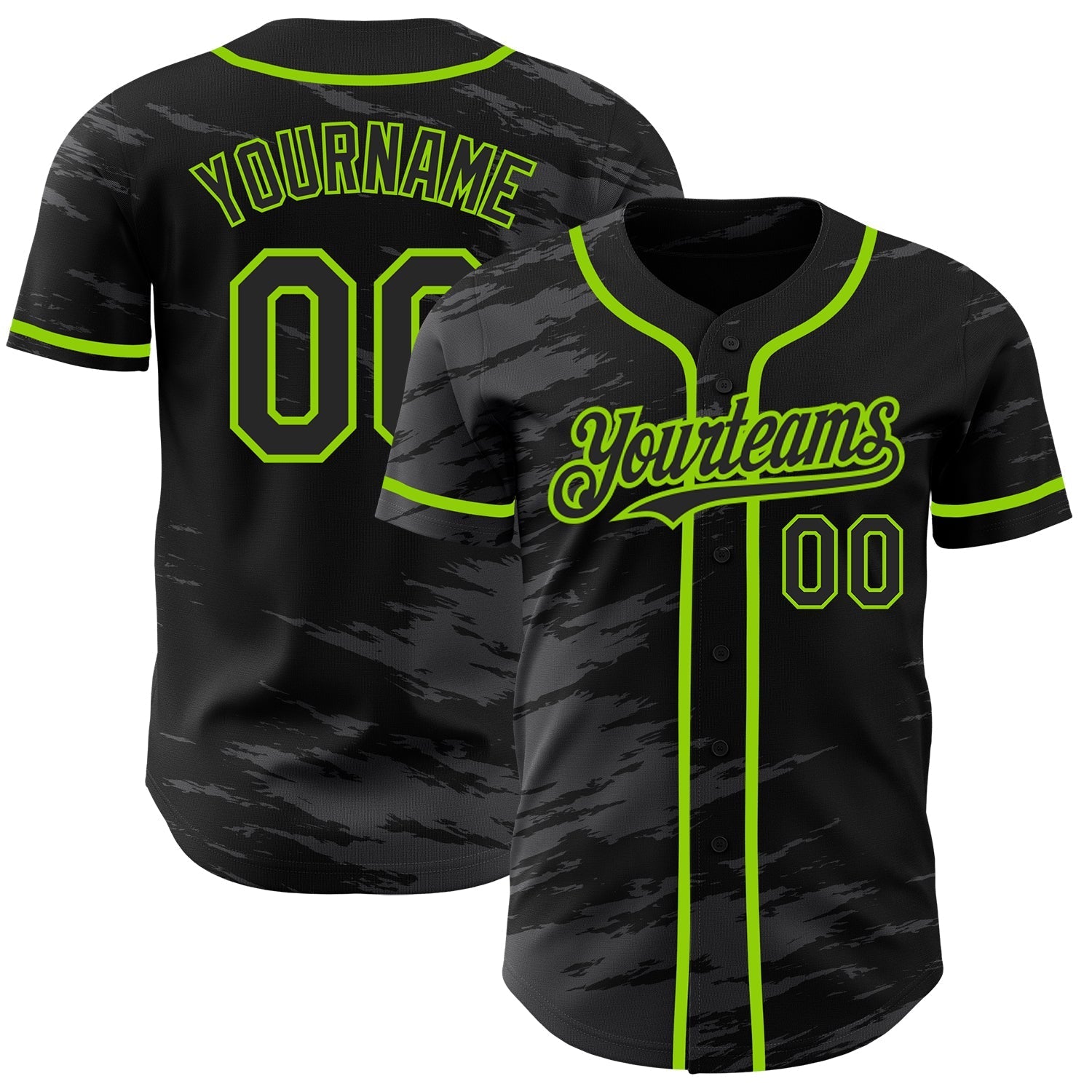 Custom Black Steel Gray Splash Ink Neon Green Authentic Baseball Jersey baseball jersey product view 1