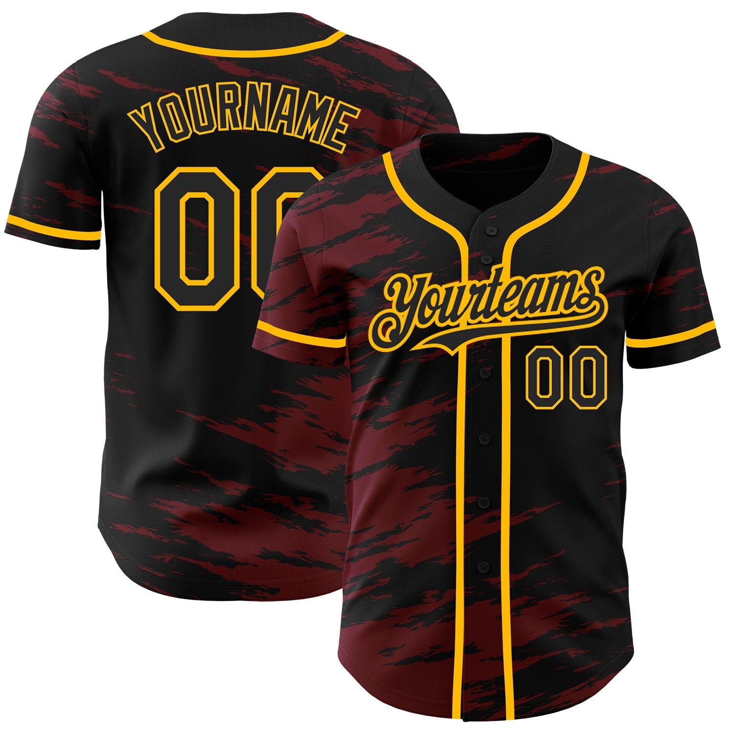 Custom Black Crimson Splash Ink Gold Authentic Baseball Jersey baseball jersey product view 1