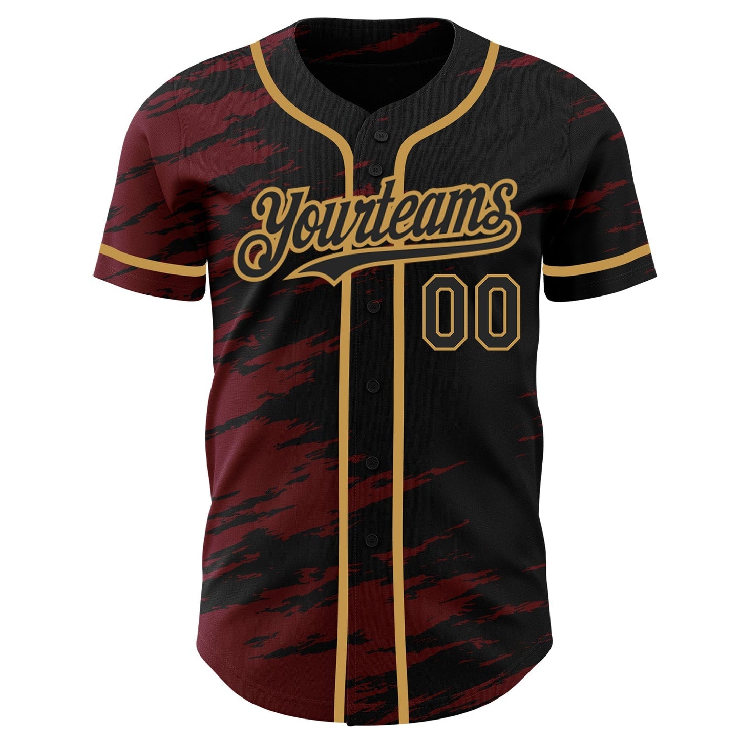 Custom Black Crimson Splash Ink Old Gold Authentic Baseball Jersey baseball jersey product view 2