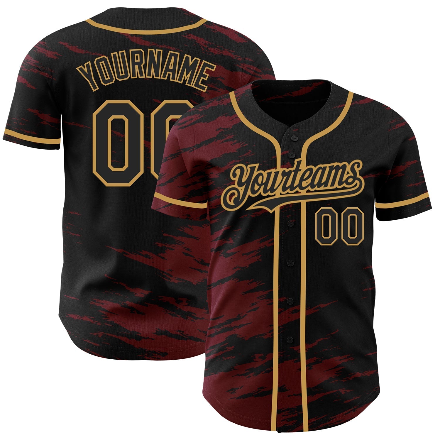 Custom Black Crimson Splash Ink Old Gold Authentic Baseball Jersey baseball jersey product view 1