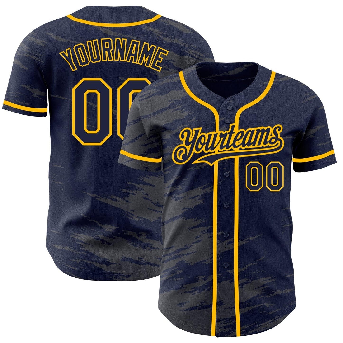 Custom Navy Steel Gray Splash Ink Gold Authentic Baseball Jersey baseball jersey product view 1