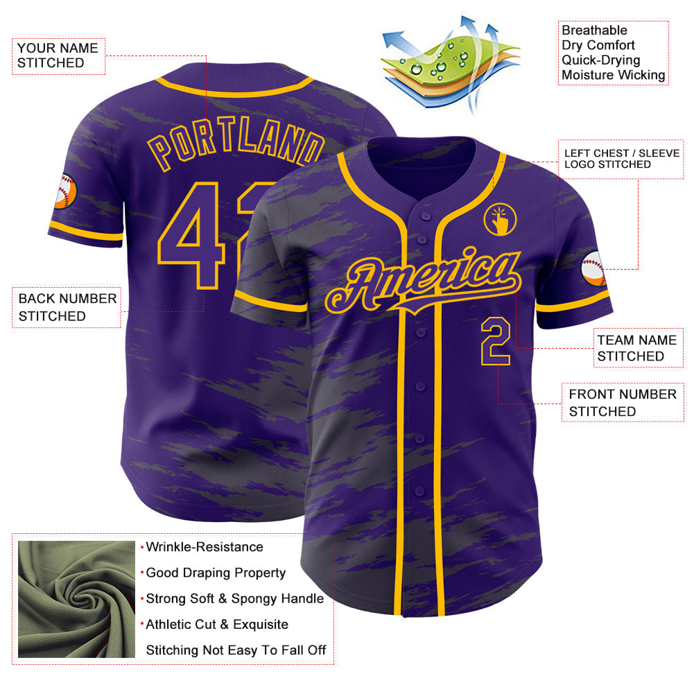 Custom Purple Steel Gray Splash Ink Gold Authentic Baseball Jersey baseball jersey product view 3