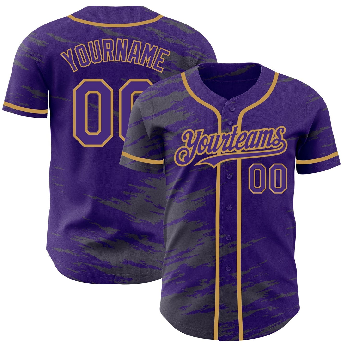 Custom Purple Steel Gray Splash Ink Old Gold Authentic Baseball Jersey baseball jersey product view 1
