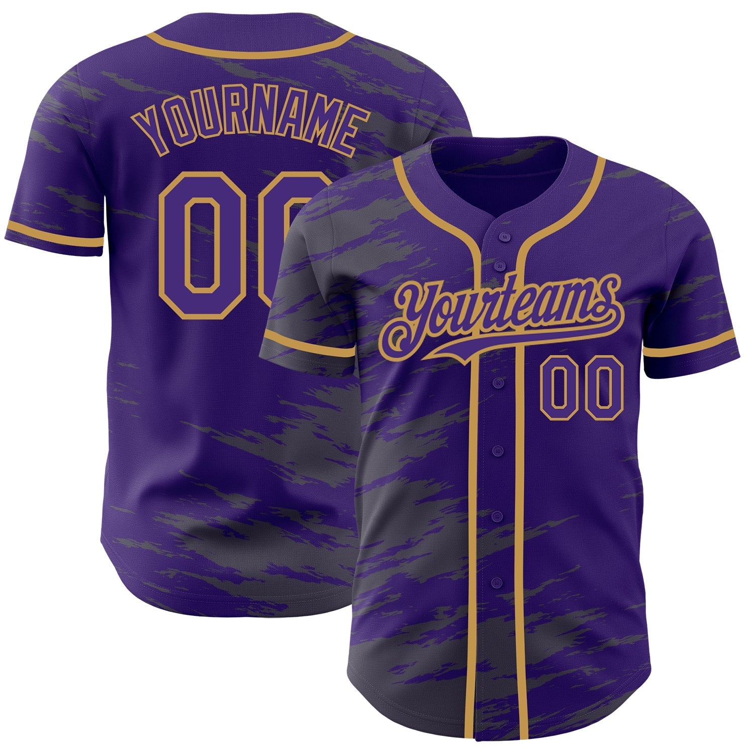 Custom Purple Steel Gray Splash Ink Old Gold Authentic Baseball Jersey baseball jersey product view 1