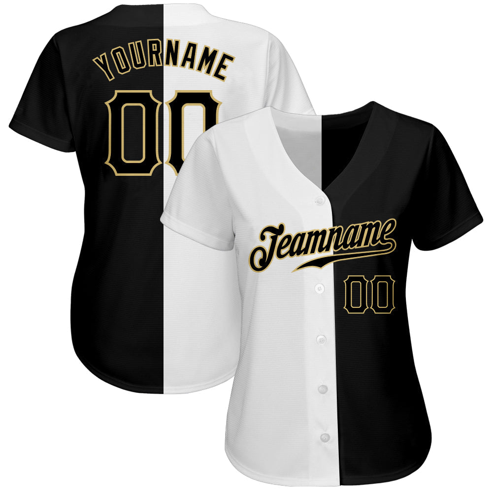 Custom White-Black Vegas Gold Authentic Split Fashion Baseball Jersey baseball jersey product view 2
