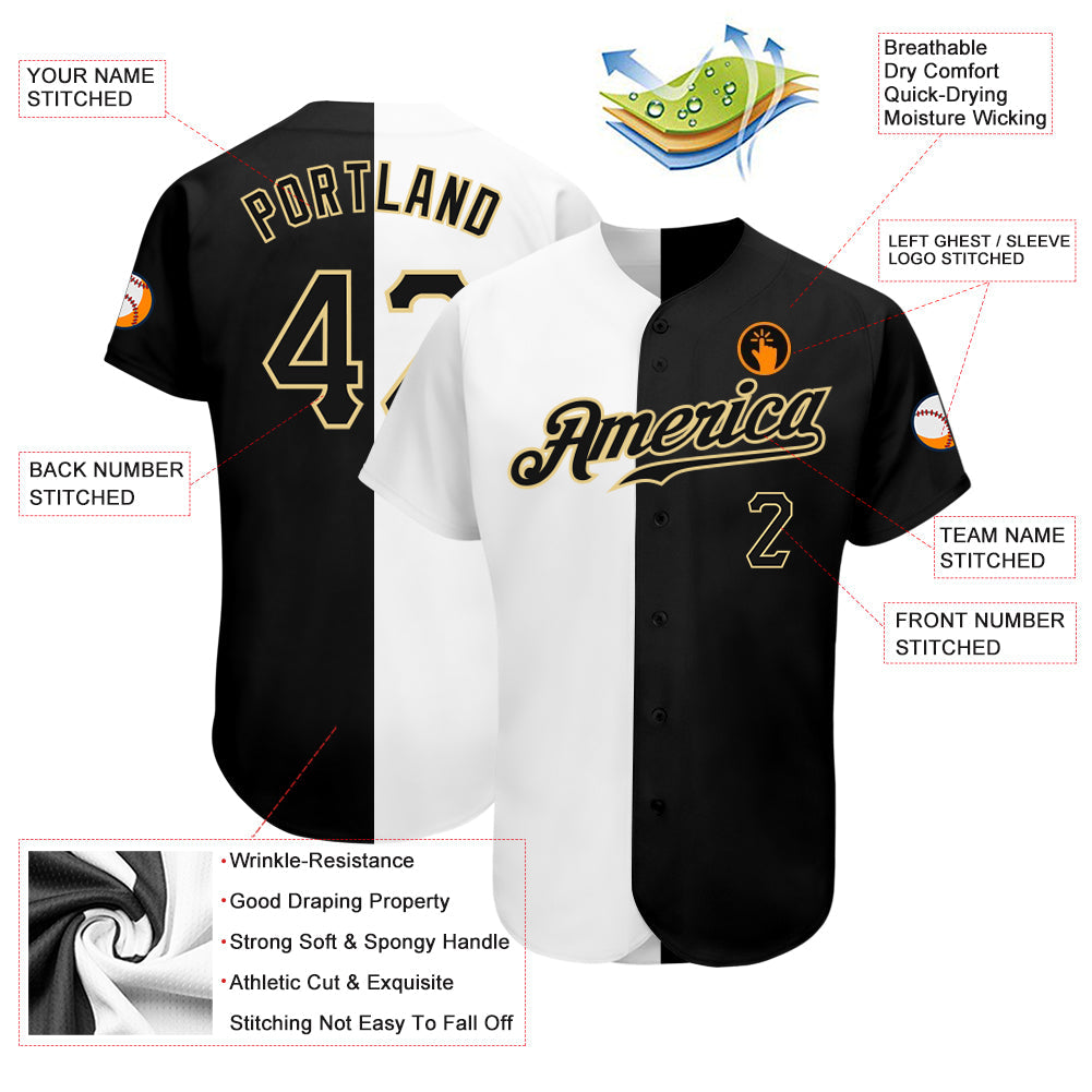 Custom White-Black Vegas Gold Authentic Split Fashion Baseball Jersey baseball jersey product view 3