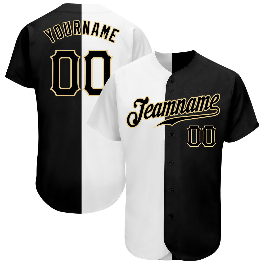 Custom White-Black Vegas Gold Authentic Split Fashion Baseball Jersey baseball jersey product view 1