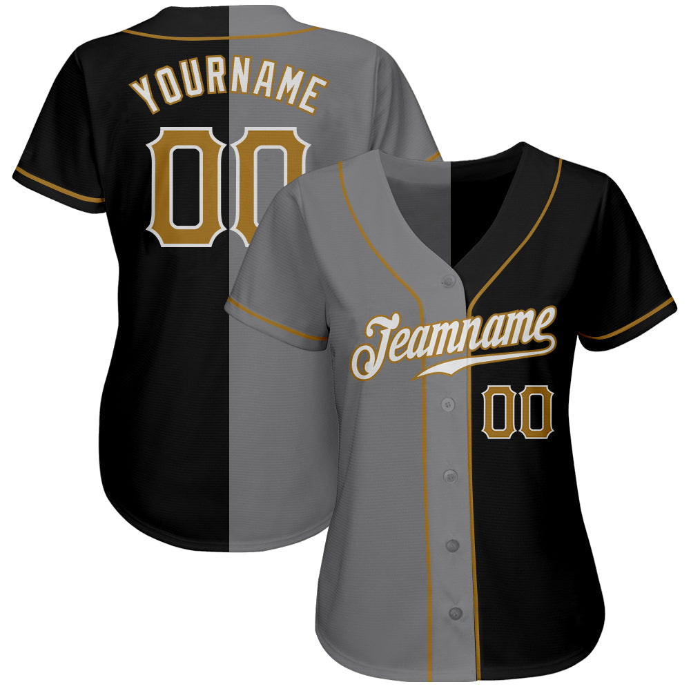 Custom Black Old Gold-Gray Authentic Split Fashion Baseball Jersey baseball jersey product view 2