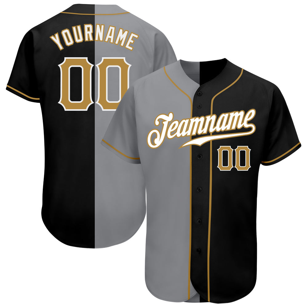 Custom Black Old Gold-Gray Authentic Split Fashion Baseball Jersey baseball jersey product view 1