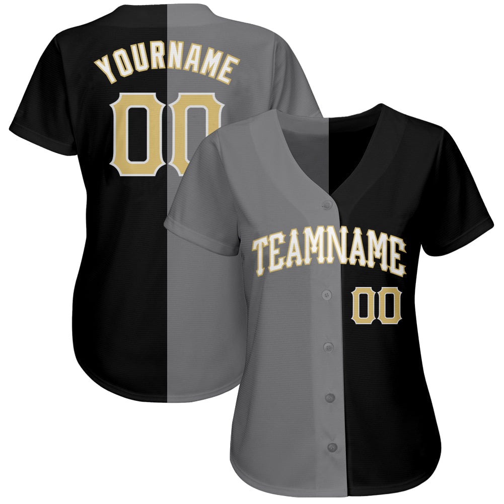 Custom Black Vegas Gold-Gray Authentic Split Fashion Baseball Jersey baseball jersey product view 2