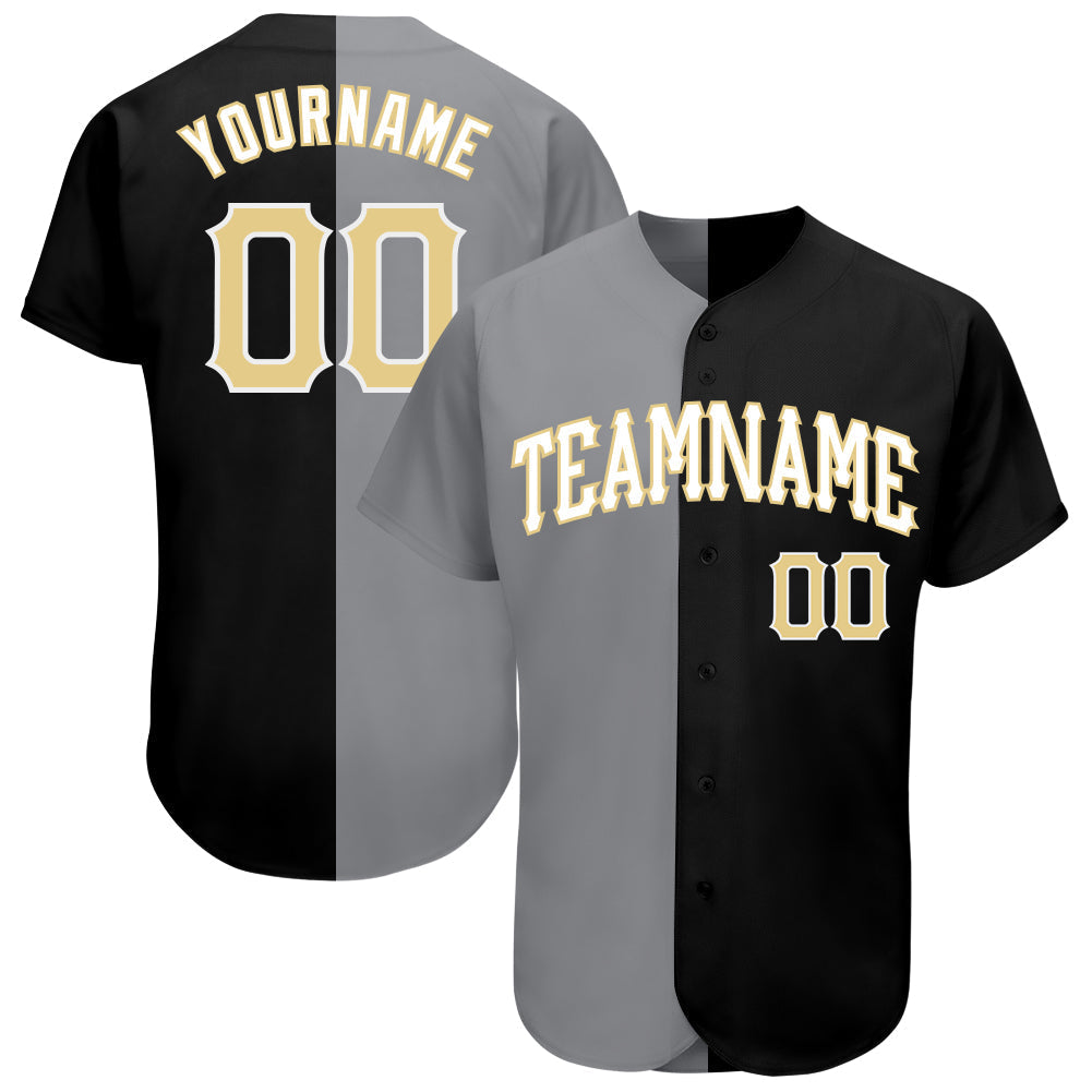 Custom Black Vegas Gold-Gray Authentic Split Fashion Baseball Jersey baseball jersey product view 1