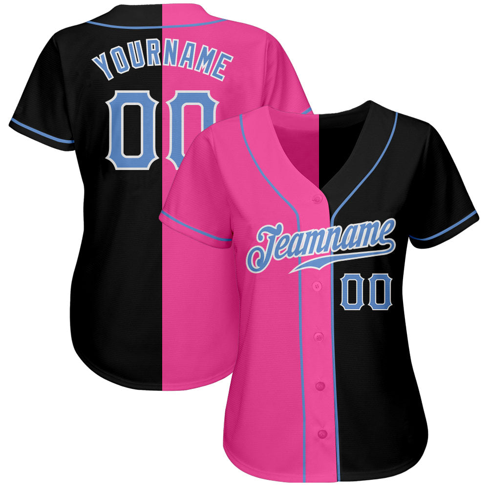 Custom Black Light Blue-Pink Authentic Split Fashion Baseball Jersey baseball jersey product view 2
