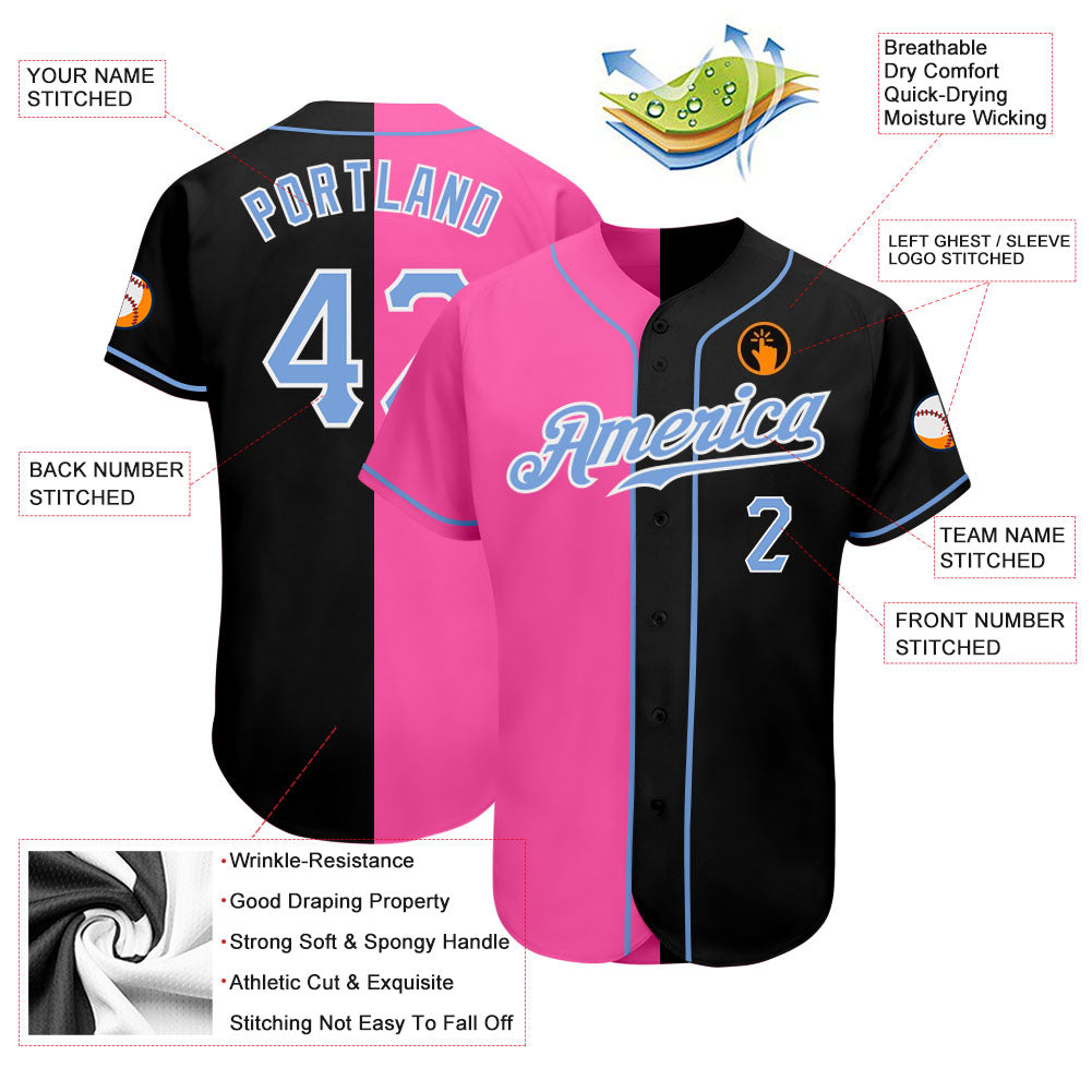 Custom Black Light Blue-Pink Authentic Split Fashion Baseball Jersey baseball jersey product view 3