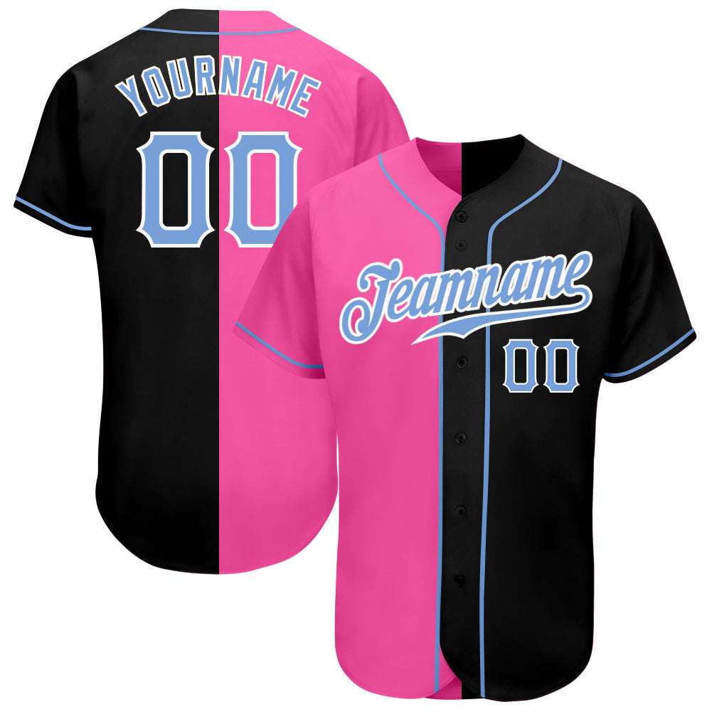 Custom Black Light Blue-Pink Authentic Split Fashion Baseball Jersey baseball jersey product view 1