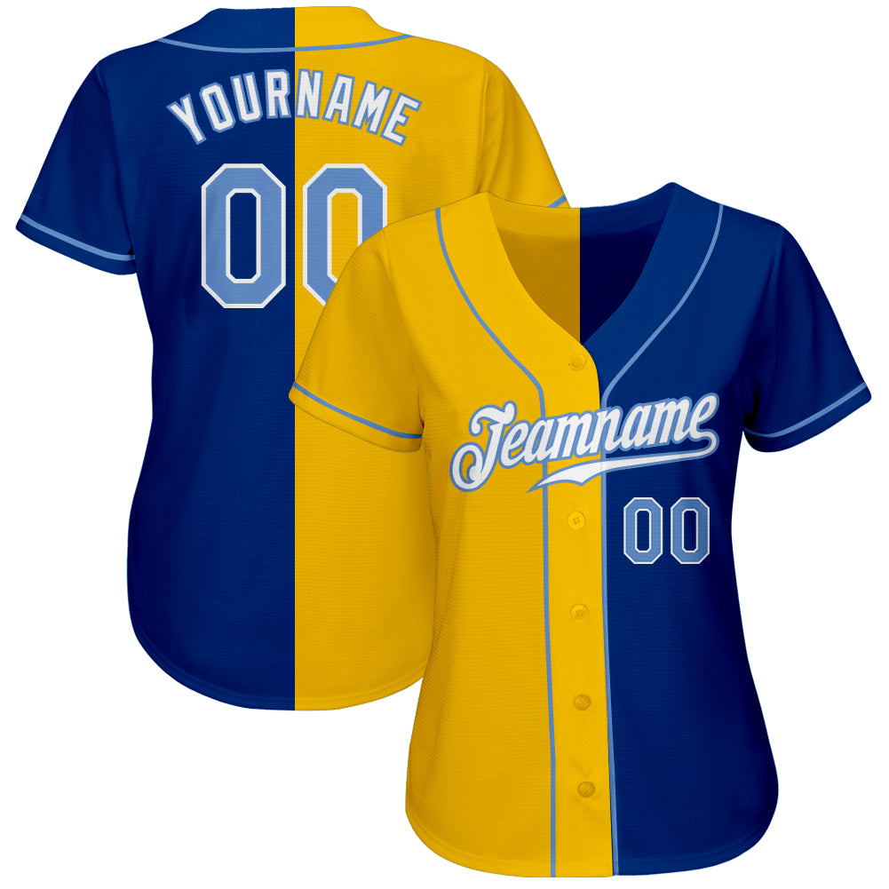 Custom Royal Light Blue-Yellow Authentic Split Fashion Baseball Jersey baseball jersey product view 2
