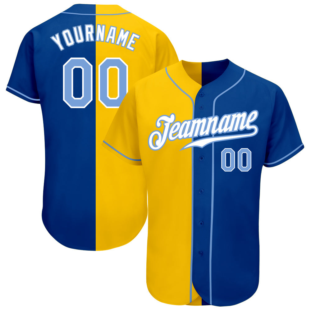 Custom Royal Light Blue-Yellow Authentic Split Fashion Baseball Jersey baseball jersey product view 1