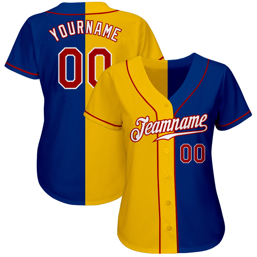 Custom Royal Red-Yellow Authentic Split Fashion Baseball Jersey baseball jersey product view 2