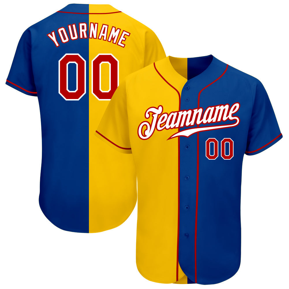 Custom Royal Red-Yellow Authentic Split Fashion Baseball Jersey baseball jersey product view 1