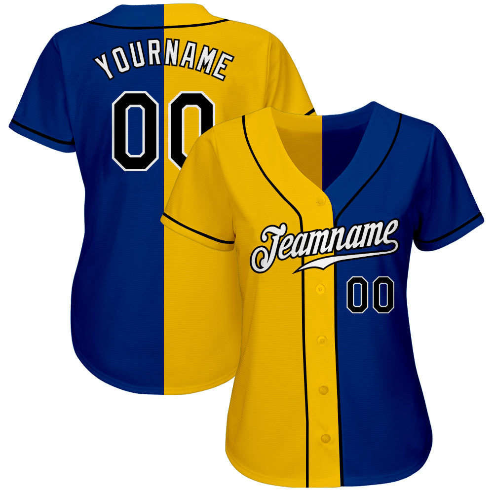 Custom Royal Black-Yellow Authentic Split Fashion Baseball Jersey baseball jersey product view 2